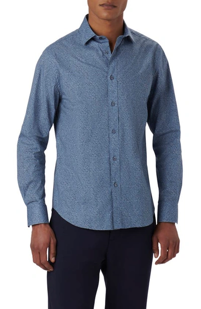 Bugatchi Axel Stria Print Stretch Cotton Button-up Shirt In Dusty-blue
