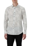 Bugatchi Julian Shaped Fit Leaf Print Stretch Cotton Button-up Shirt In Chalk