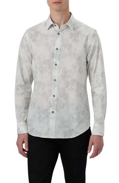 Bugatchi Julian Shaped Fit Leaf Print Stretch Cotton Button-up Shirt In Chalk
