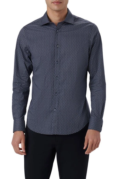Bugatchi Axel Shaped Fit Print Stretch Cotton Button-up Shirt In Navy