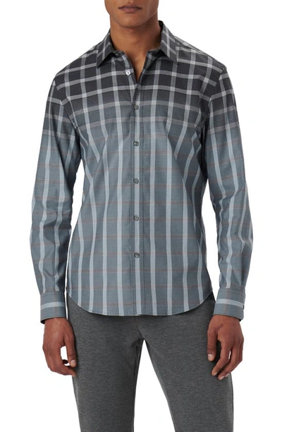Bugatchi Julian Shaped Fit Ombré Check Stretch Cotton Button-up Shirt In Dusty-blue