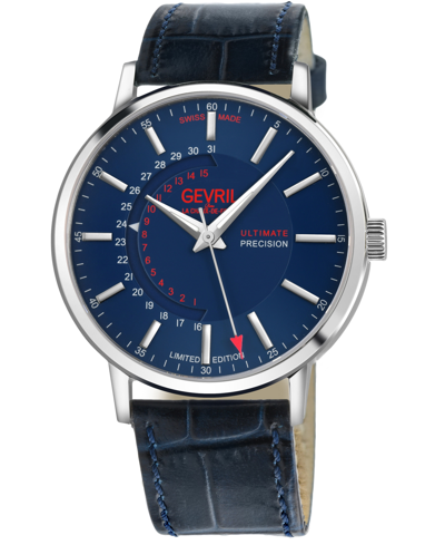 Gevril Guggenheim Ultra Thin Automatic Leather Strap Watch In Blue
