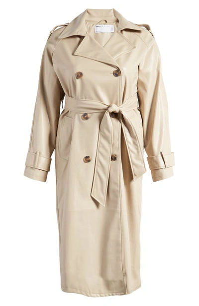 Asos Design Curve Faux Leather Trench Coat In Nude