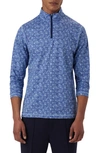 Bugatchi Ooohcotton® Frond Print Stretch Cotton Quarter Zip Pullover In Air-blue