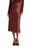 Vince Bias Satin Midi Skirt In Cinnamon Stick