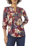 Jones New York Pintuck Roll Sleeve Blouse In Bordeaux Multi