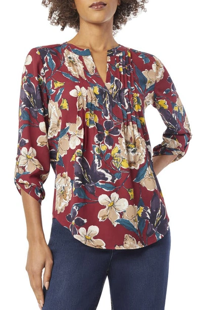 Jones New York Pintuck Roll Sleeve Blouse In Multi