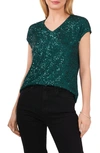 Vince Camuto Sequin Cap Sleeve Top In Dark Green