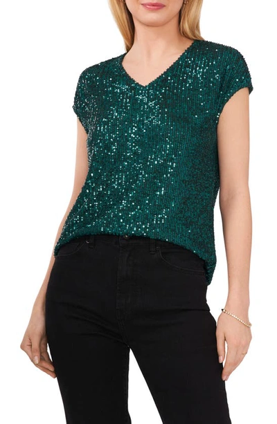 Vince Camuto Sequin Cap Sleeve Top In Dark Green