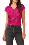 Vince Camuto Sequin Cap Sleeve Top In Fuchsia Fury