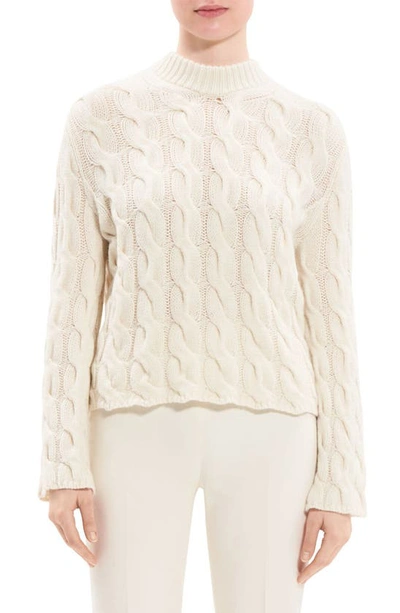 Theory Wool-cashmere Mock-neck Cable Sweater In Ivory