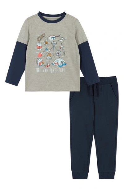 Andy & Evan Kids' Print Long Sleeve Graphic T-shirt & Joggers Set In Camping Grey