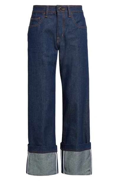 Brandon Maxwell The Bella High Waist Cuff Nonstretch Jeans In Indigo