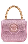 Versace La Medusa Mini Crystal Top Handle Bag In Pale Pink- Gold