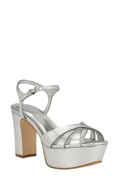 Guess Haylo Ankle Strap Platform Sandal In Silver