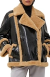 French Connection Filpa Faux Shearling Coat In Black Multi