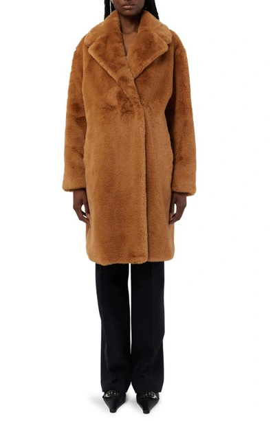 Apparis Stella Faux Fur Coat In Biscuit