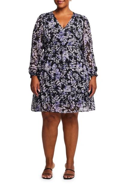 Estelle Wild Orchid Floral Long Sleeve Dress In Purple Multi Print