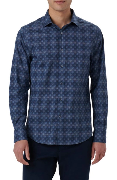 Bugatchi Axel Paisley Print Stretch Cotton Button-up Shirt In Navy