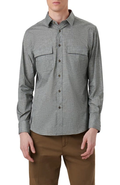 Bugatchi Jasper Shaped Fit Heather Stretch Chambray Button-up Shirt In Khaki