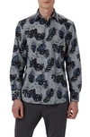 Bugatchi Julian Shaped Fit Print Button-up Shirt In Grey