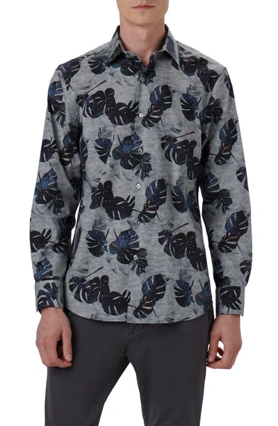 Bugatchi Julian Shaped Fit Print Button-up Shirt In Grey