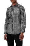 Bugatchi Axel Shaped Fit Geometric Print Stretch Cotton Button-up Shirt In Black