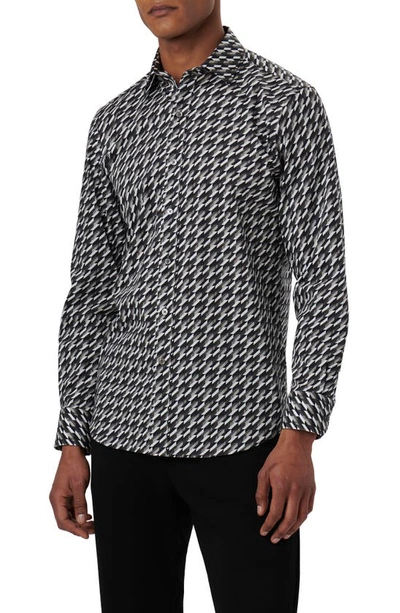 Bugatchi Axel Shaped Fit Geometric Print Stretch Cotton Button-up Shirt In Black