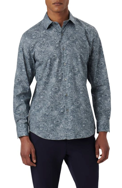 Bugatchi Axel Paisley Print Stretch Cotton Button-up Shirt In Cement