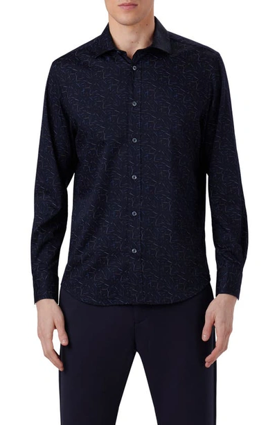 Bugatchi Axel Shaped Fit Abstract Print Performance Button-up Shirt In Night Blue