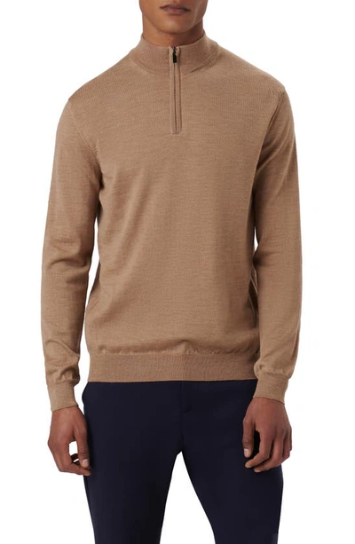 Bugatchi Quarter Zip Merino Wool Pullover In Camel