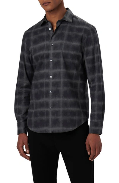 Bugatchi Axel Shaped Fit Windowpane Plaid Stretch Cotton Button-up Shirt In Anthracite
