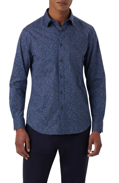 Bugatchi Julian Abstract Print Cotton Button-up Shirt In Navy