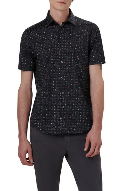 Bugatchi Miles Ooohcotton® Abstract Print Short Sleeve Button-up Shirt In Black