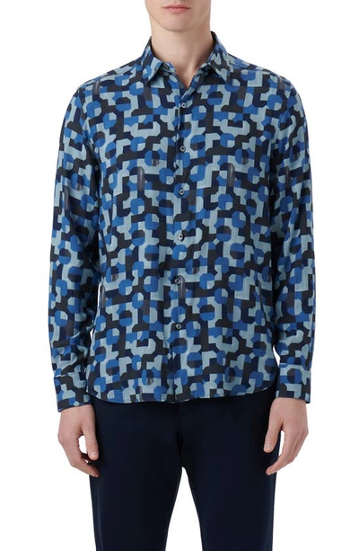 Bugatchi Men's Julian Ecovero Geometric-print Sport Shirt In Navy