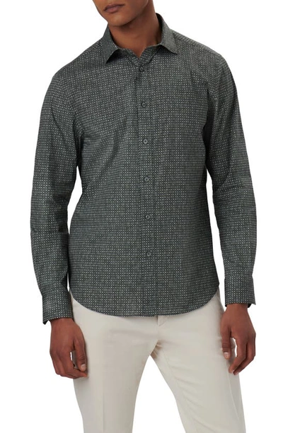Bugatchi Axel Shaped Fit Mosaic Print Stretch Cotton Button-up Shirt In Khaki