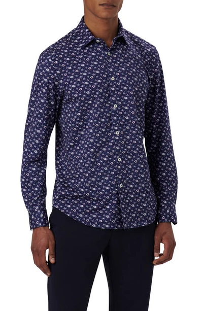 Bugatchi James Ooohcotton® Floral Button-up Shirt In Night-blue