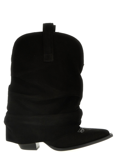 R13 Suede Slouchy Cowboy Boots In Black