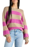 Splendid Ivy Stripe Crewneck Sweater In Magenta Stripe