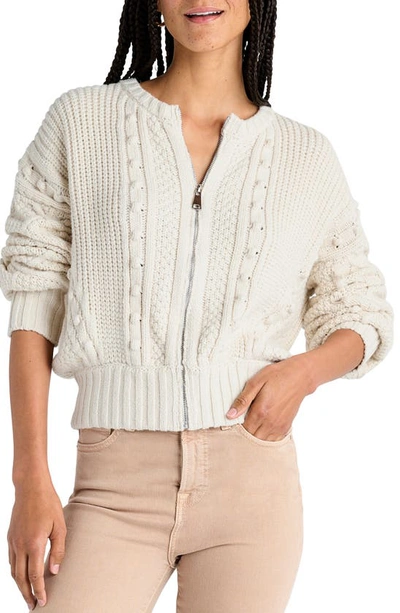 Splendid Katie Zip-up Cardigan In Oat Heather