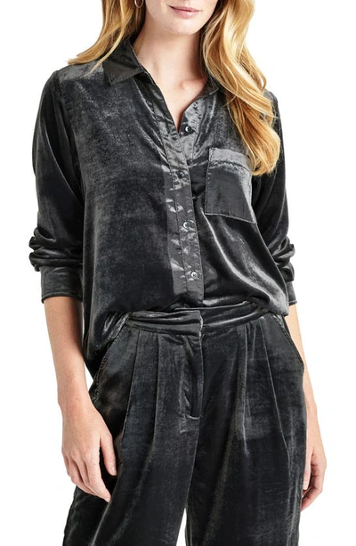 Splendid Irene Stretch Velvet Button-up Shirt In Lead