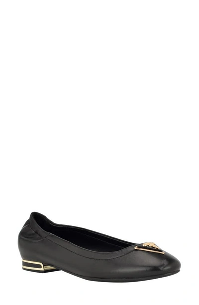 Guess Women's Miffyh Elasticized Back Logo Ballet Flats In Black Leather