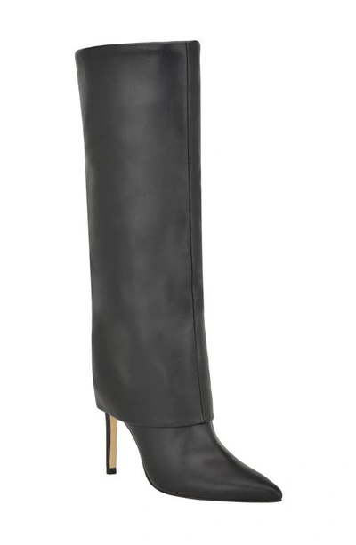 Guess Women's Sabola Fold Over Cuff Block Heel Tall Dress Boots In Black