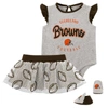 OUTERSTUFF GIRLS INFANT HEATHER GRAY/BROWN CLEVELAND BROWNS ALL DOLLED UP THREE-PIECE BODYSUIT, SKIRT & BOOTIES
