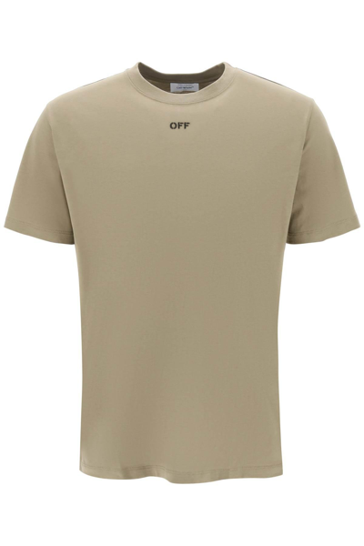 Off-white Logo-embroidered Cotton T-shirt In Khaki