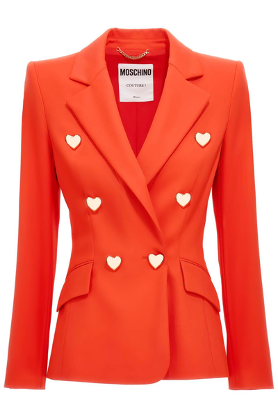Moschino Heart-button Double-breasted Blazer In Red