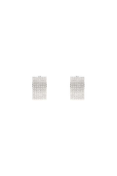Amina Muaddi Small 'rih Hoop' Earrings With Crystals In Silver