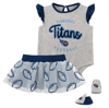 OUTERSTUFF GIRLS INFANT HEATHER GRAY/NAVY TENNESSEE TITANS ALL DOLLED UP THREE-PIECE BODYSUIT, SKIRT & BOOTIES 