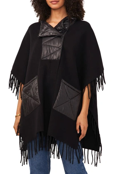 Vince Camuto Hoodie Cape With Fringe In Rich Black