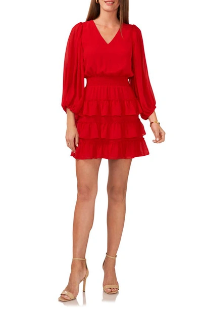 Vince Camuto Balloon Sleeve Tiered Ruffle Dress In Red